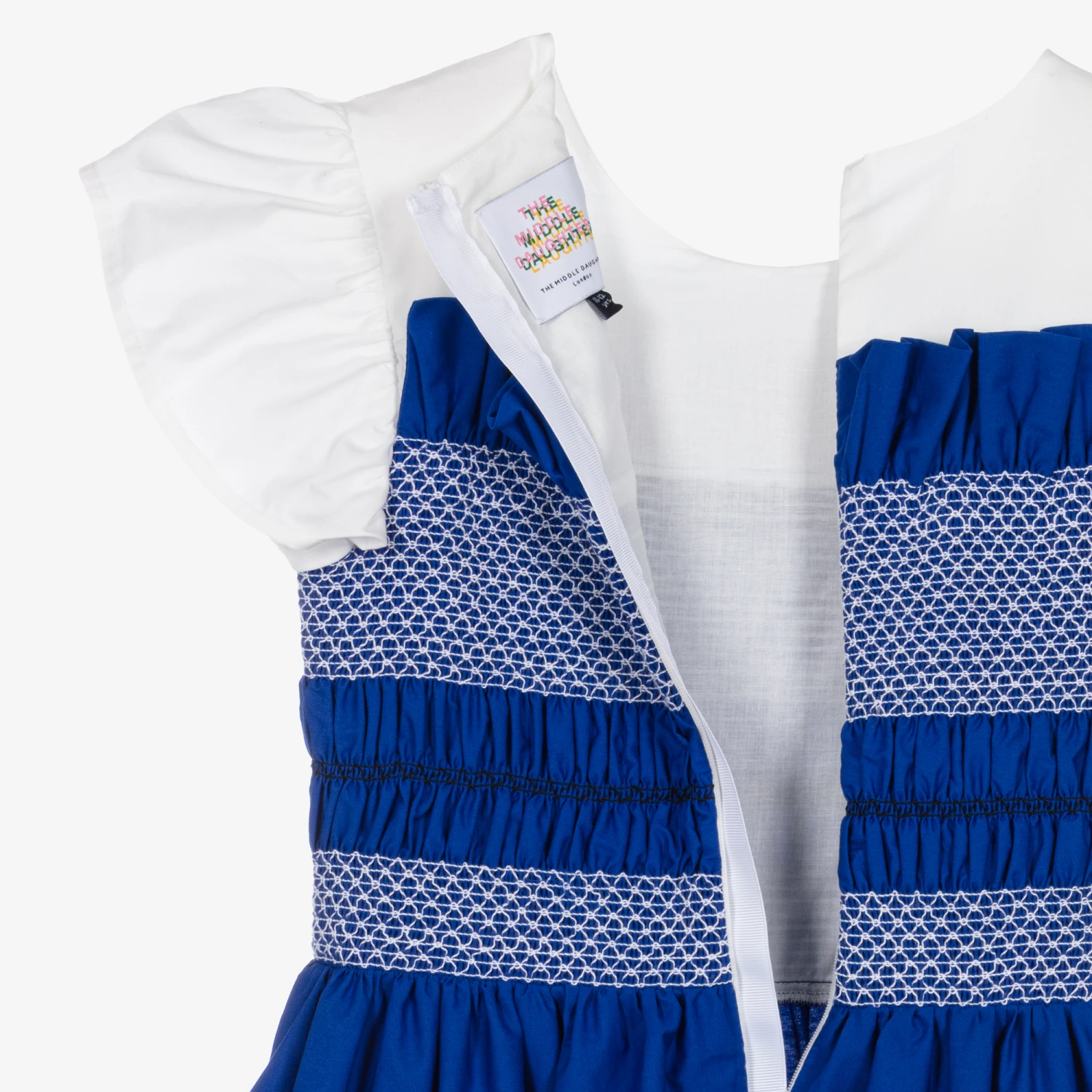 The Middle Daughter Teen Girls Blue & White Smocked Cotton Dress 4 The Middle Daughter Teen Girls Blue & White Smocked Cotton Dress - Image 3