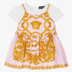 Versace Girls Pink Cotton Barocco Dress