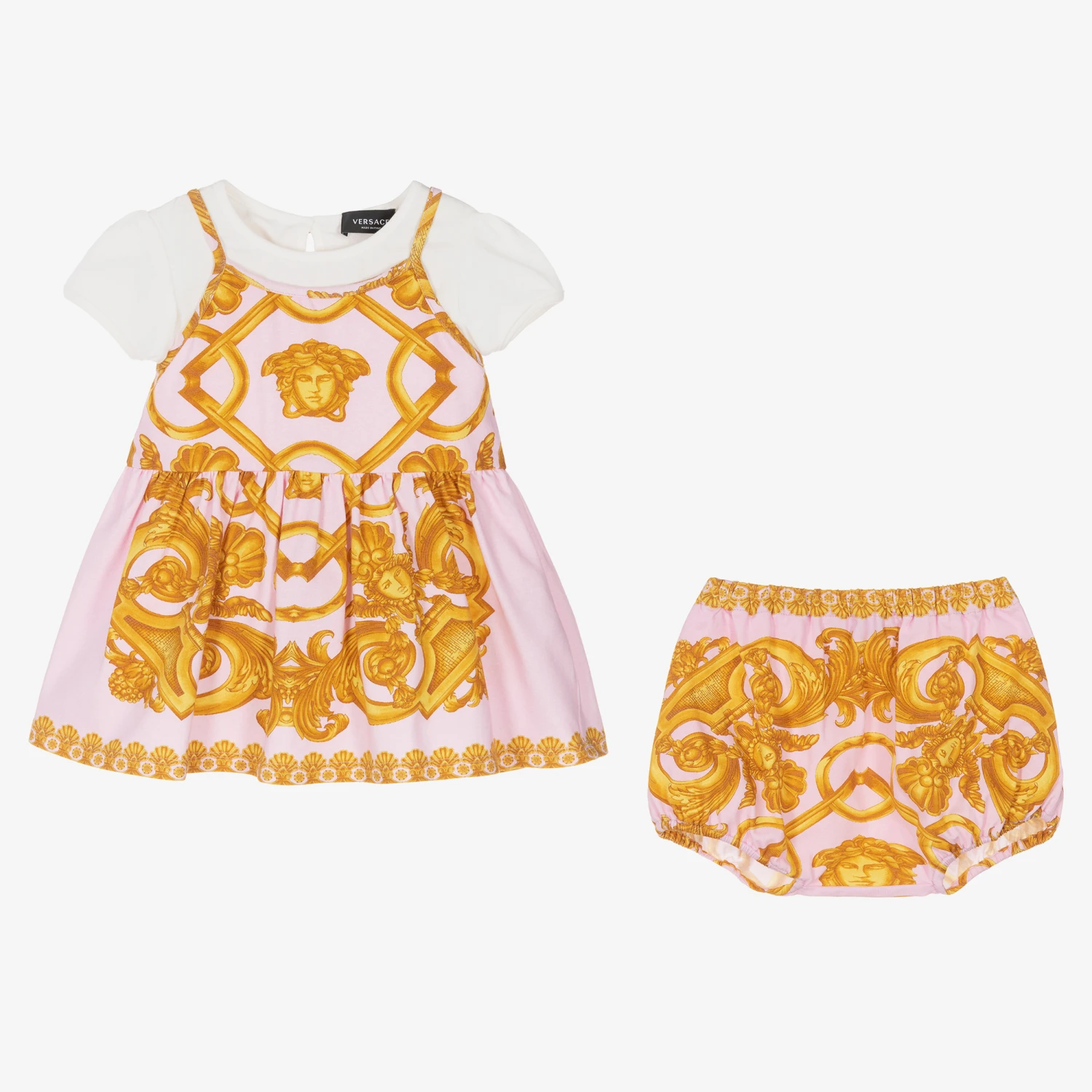 Versace Girls Pink Cotton Barocco Dress 5 Versace Girls Pink Cotton Barocco Dress - Image 3