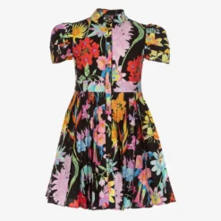 Versace Teen Black Jardin Cotton Dress