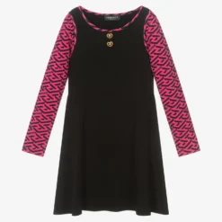 Versace Teen Girls Black & Pink Greca Dress