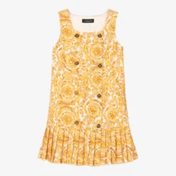 Versace Teen Girls Gold Barocco Tweed Dress