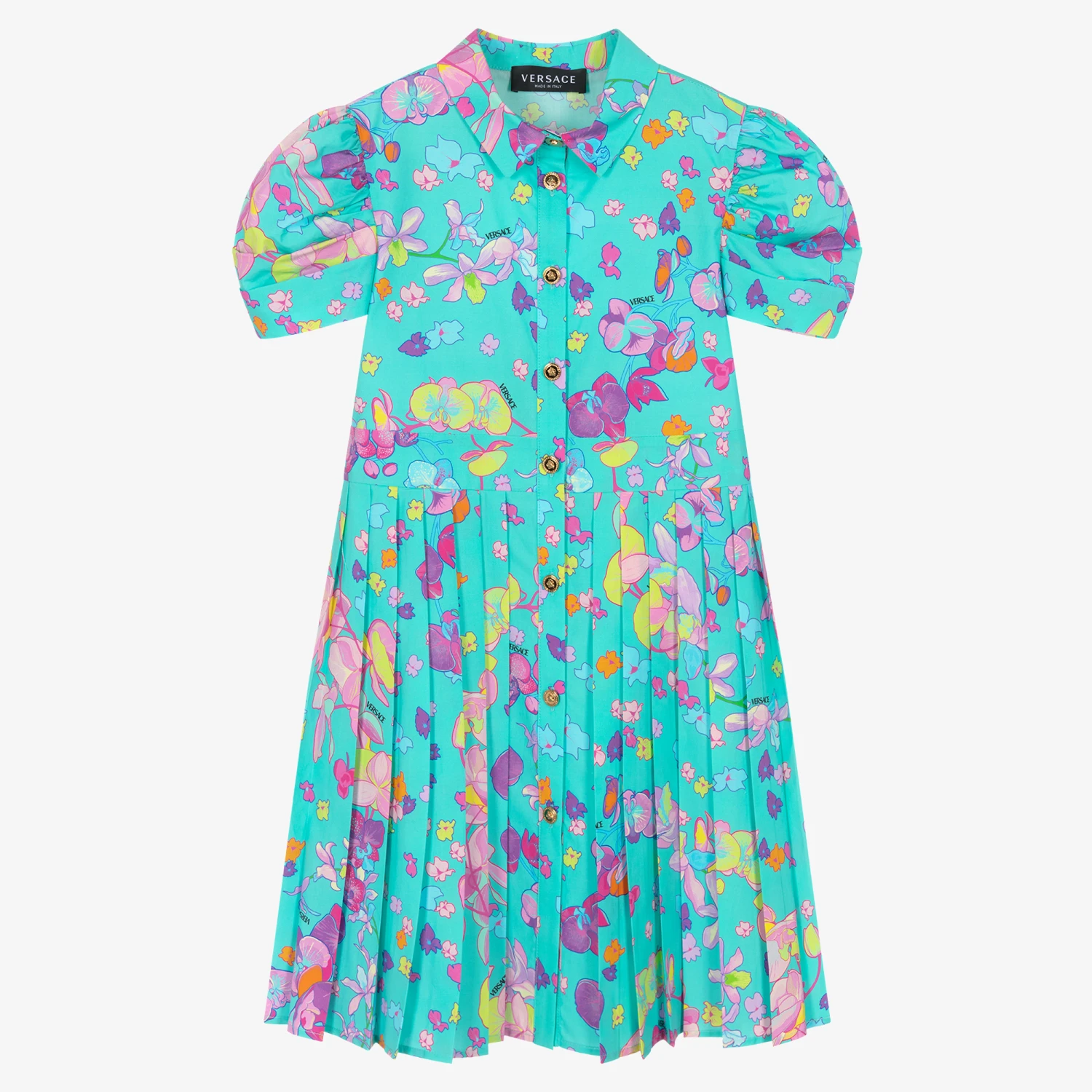 Versace Teen Girls Green Floral Cotton Dress 3 Versace Teen Girls Green Floral Cotton Dress