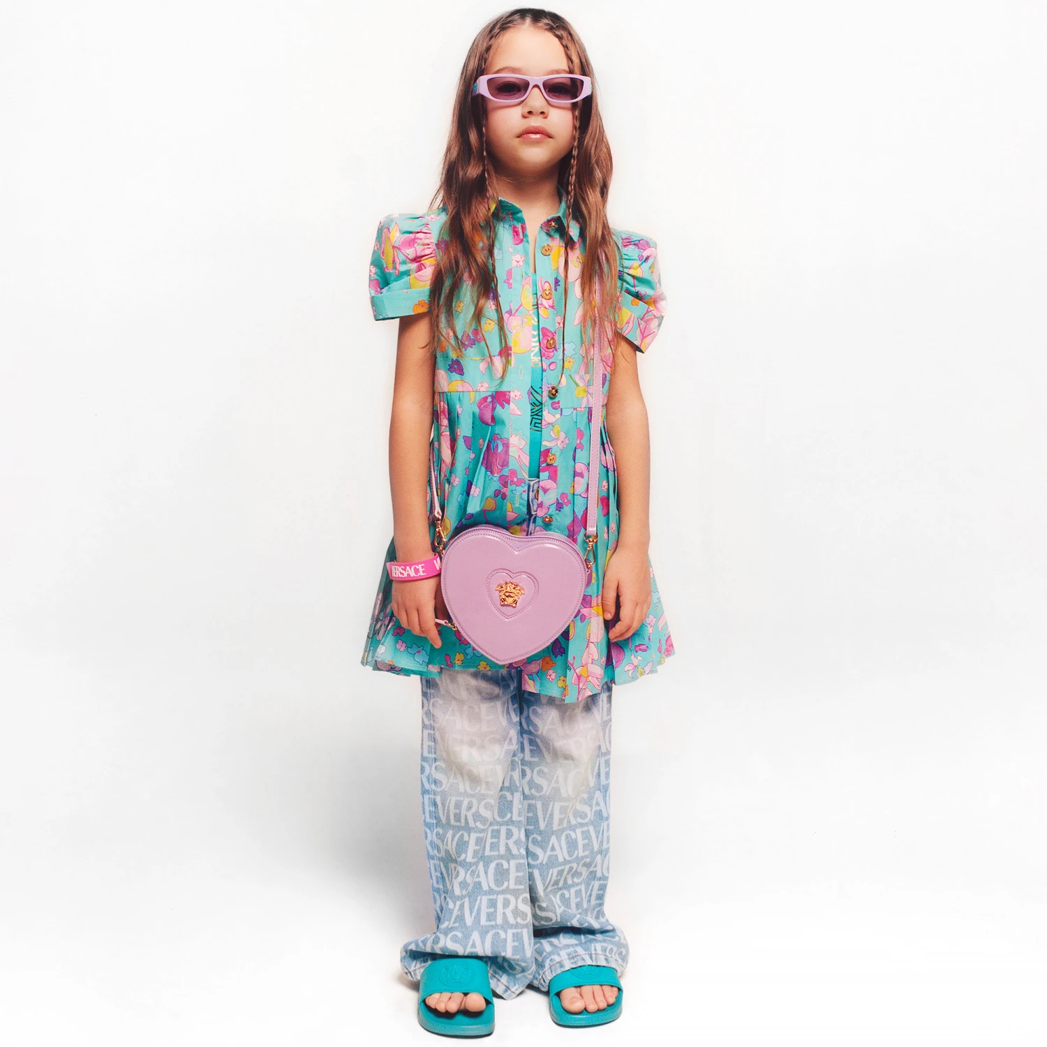 Versace Teen Girls Green Floral Cotton Dress 4 Versace Teen Girls Green Floral Cotton Dress - Image 2